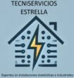 Logo de Tecniservicios Estrella, expertos en instalaciones eléctricas domésticas e industriales, con un símbolo de un rayo representando energía y servicios eléctricos confiables